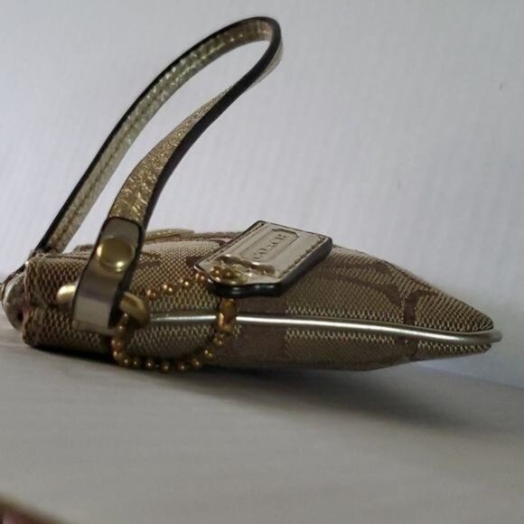 Coach GOLD Signature Logo Canvas Pouch Wristlet Clutch Wallet Bag WOMEN'S WOMANS - Picture 6 of 16